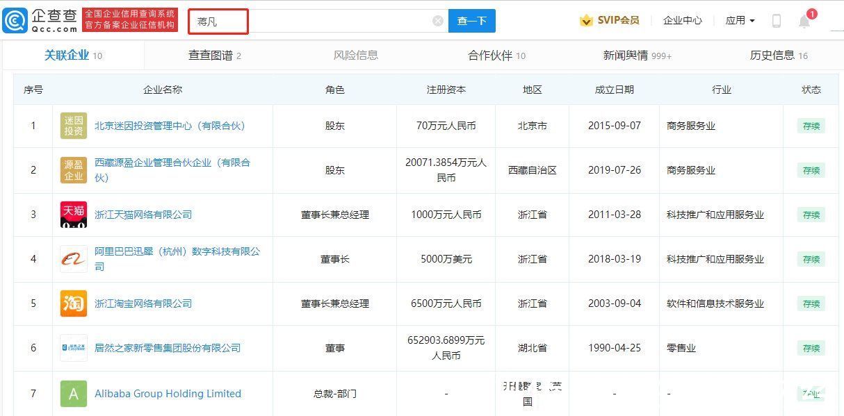 淘宝|戴珊接替蒋凡分管淘宝天猫，企查查显示两人对外任职多家企业