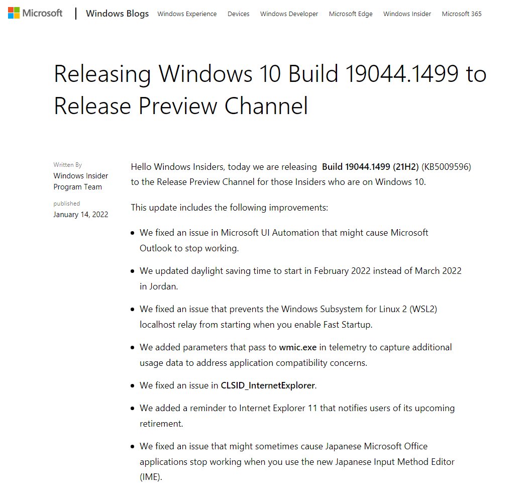 微软|微软 Win10 Build 19044.1499 预览版发布：可云端保存应用列表
