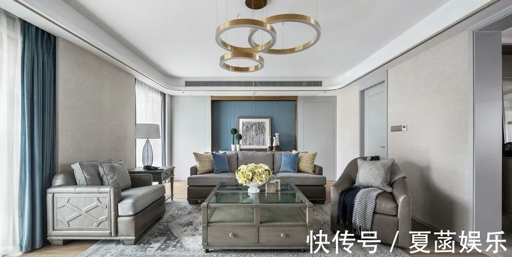 餐边柜+|178㎡现代美式,当美式遇上高级灰,营造简约华丽的美