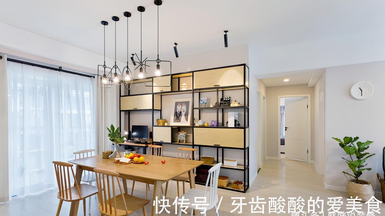 餐边柜|120㎡极简新房,清亮的薄荷绿墙面,吧台和餐边柜是最大亮点