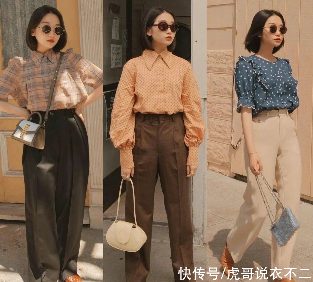 阔腿裤|适合1米58小个子的夏日打扮，“衬衫+高腰裤”，时髦洋气又高级