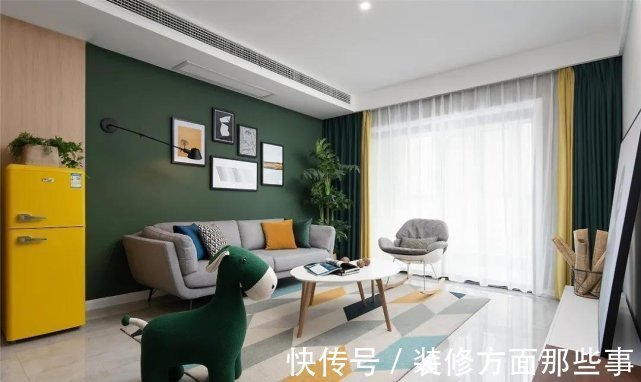 客厅|68㎡复古风二居室大黄大绿又不俗气,氛围感十足反而