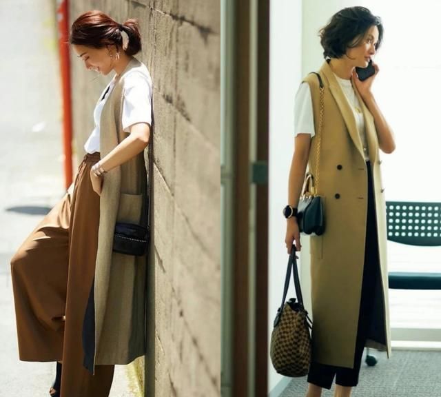 小裁 “长马甲”的时髦穿搭示范：大龄女人换季的首选，优雅百搭又好穿