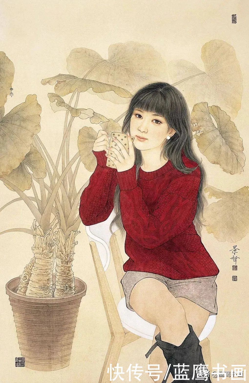 红妆$崔景哲的人物工笔画,展示了古典美的气质,吸引了绘画爱好者关注