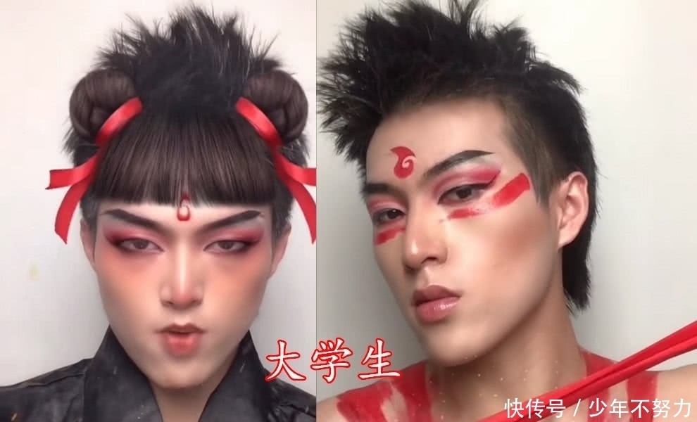 哪吒仿妆有点帅?小学生已经够还原了,看到大学生:放过双眼吧!
