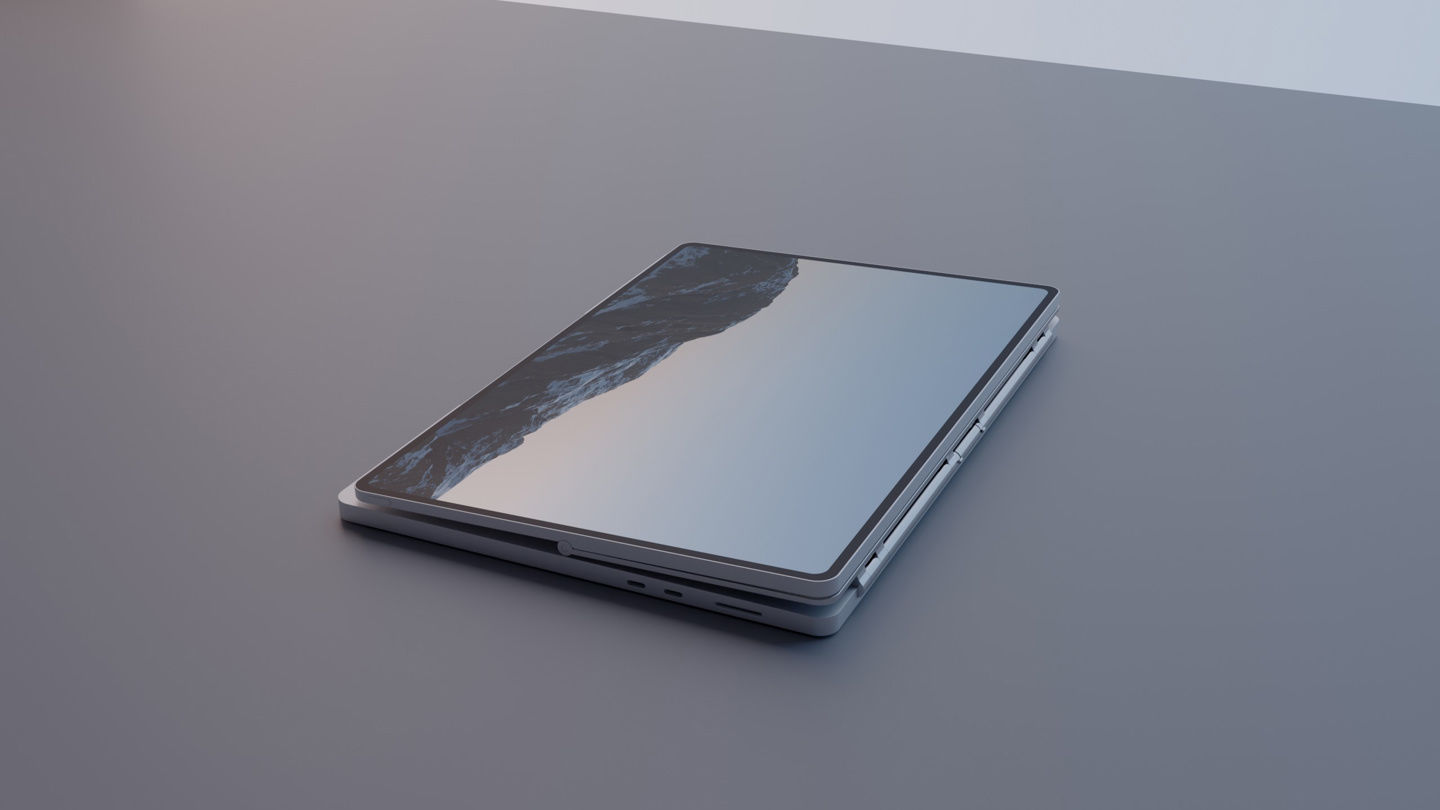 d设计师制作 Surface Book Studio 渲染图：屏幕复杂机械铰链