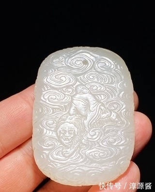 和田玉!清乾隆 和田玉籽料 白玉 罗汉 应真图 玉牌 挂件
