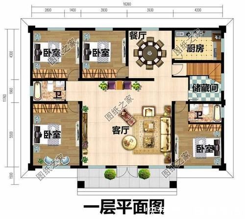 别墅|五开间二层自建房布局图，看了谁还在城里买房啊