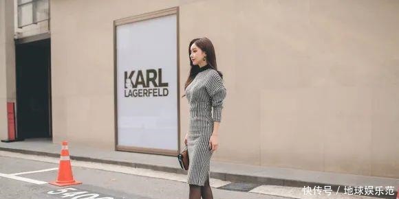 鉴赏|美女鉴赏:波普视觉条纹时髦白领针织裙