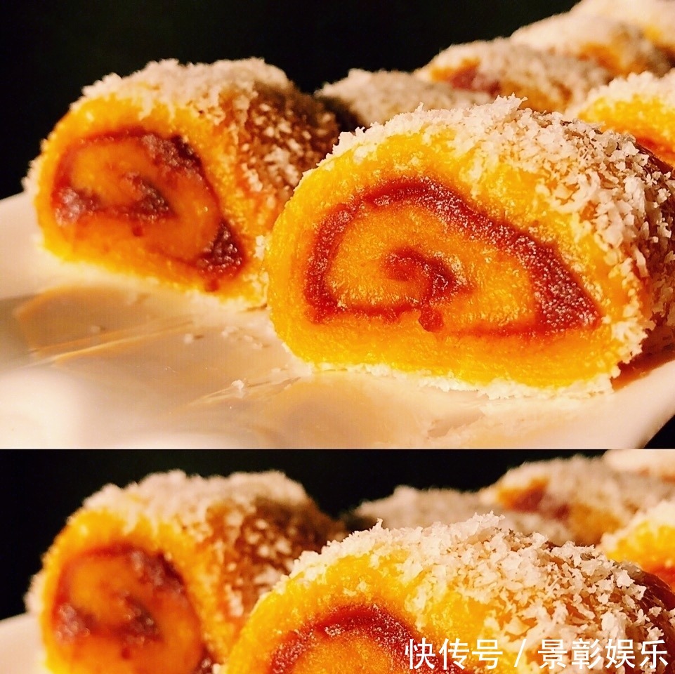 教你做一个又好看又好吃的甜点，南瓜豆沙糯米卷，香甜软糯超好吃