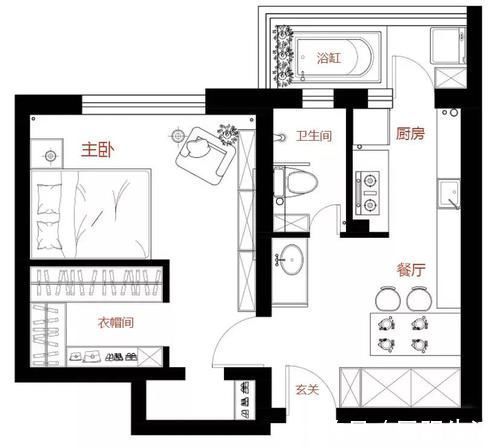 衣帽间|47平小一居，舍弃客厅，阳台装浴缸，整个家更实用！