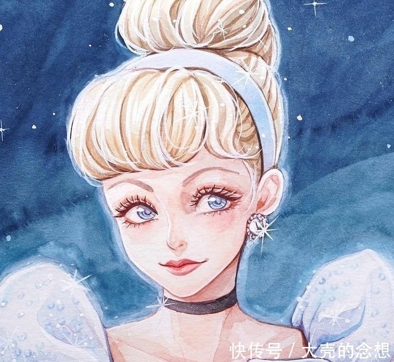 水彩画$画师绘制迪士尼公主水彩画,公主颜值提升,美颜效果明显