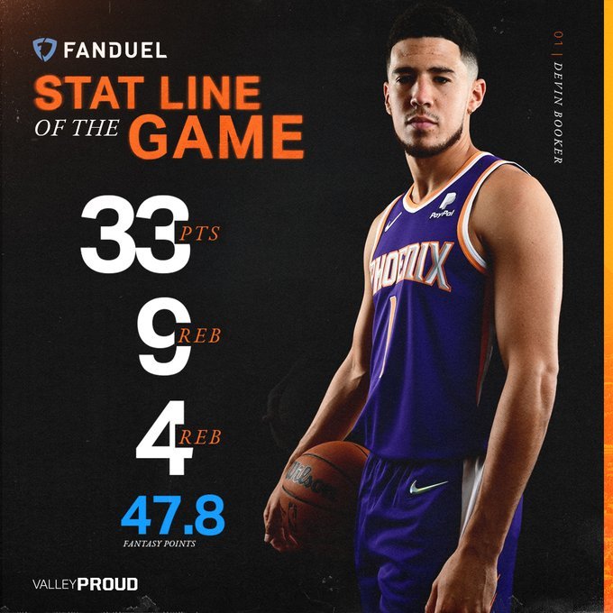 德文-布克|太陽官推為布克拉票：布克過去五場比賽場均得到29.4分！