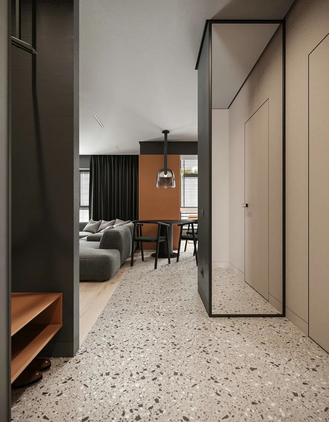 休闲椅|70㎡现代简约,沉稳高级灰,以橙色点缀,营造安静优雅的美