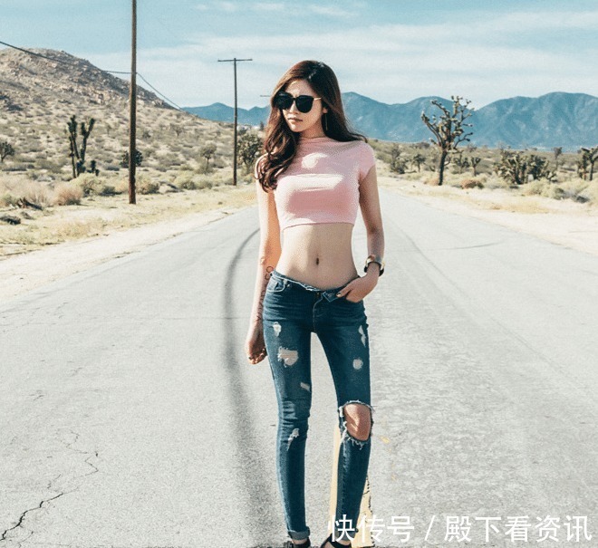 筷子腿 破旧牛仔裤再利用,膝盖部分剪掉,轻松展现筷子腿