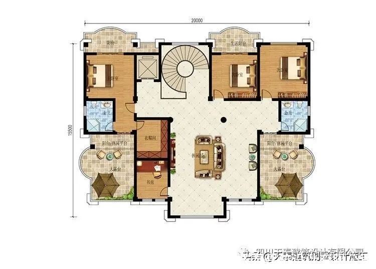 建房|四川南充欧式豪华别墅带挑空客厅 大露台设计 建房设计旋转楼梯