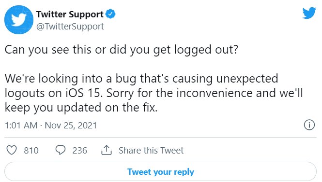 twitter|Twitter iOS 版出现 Bug，随机注销用户登录：官方称将尽快修复