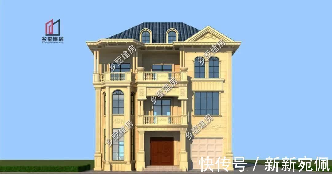 阳光房|12×16米带车库欧式别墅,落地窗阳光房,回村盖房就选它