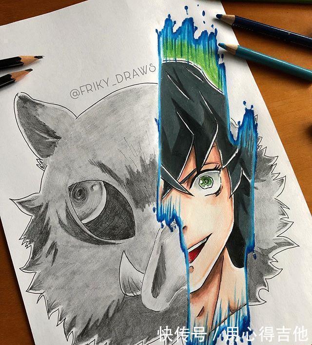 萨诺斯|画师创作动漫人物分裂画风,素描加上彩稿呈现出精彩的对比效果