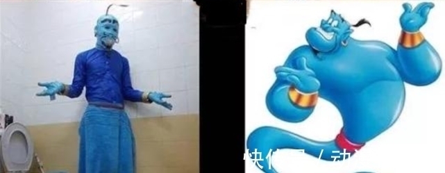 cospl泰国小哥最硬核的一次COS,全身用蓝色胶带缠住,作品还是悬空的!