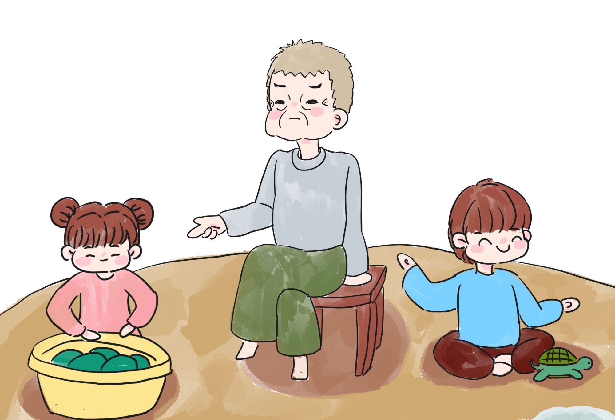 坏毛病|爷爷让3岁孙女做家务，同岁孙子一旁玩，两年后的变化让爷爷心塞