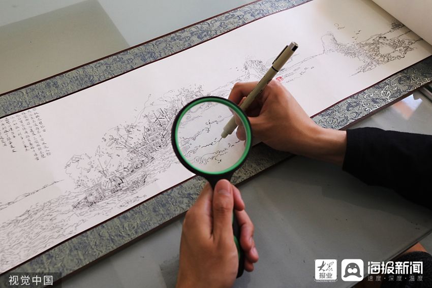 青岛农业大学|不打草稿一气呵成 青岛大学生用0.1毫米针管笔将苏轼诗词绘成8米长卷