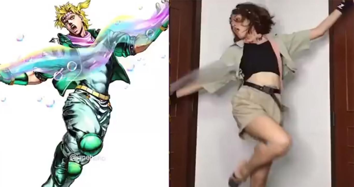 吉良|小姐姐模仿高难度JOJO立,奇怪的姿势增加了,拍照再也不怕没Pose