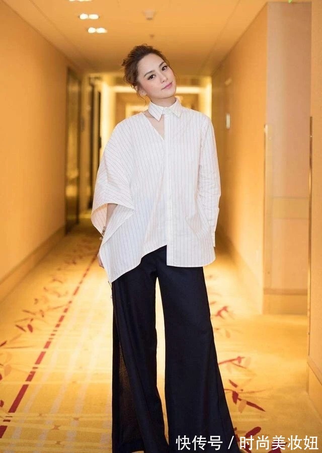 搭配 阿娇发福后真不顾形象,穿大码T恤配阔腿裤显胖显矮,目测有130斤