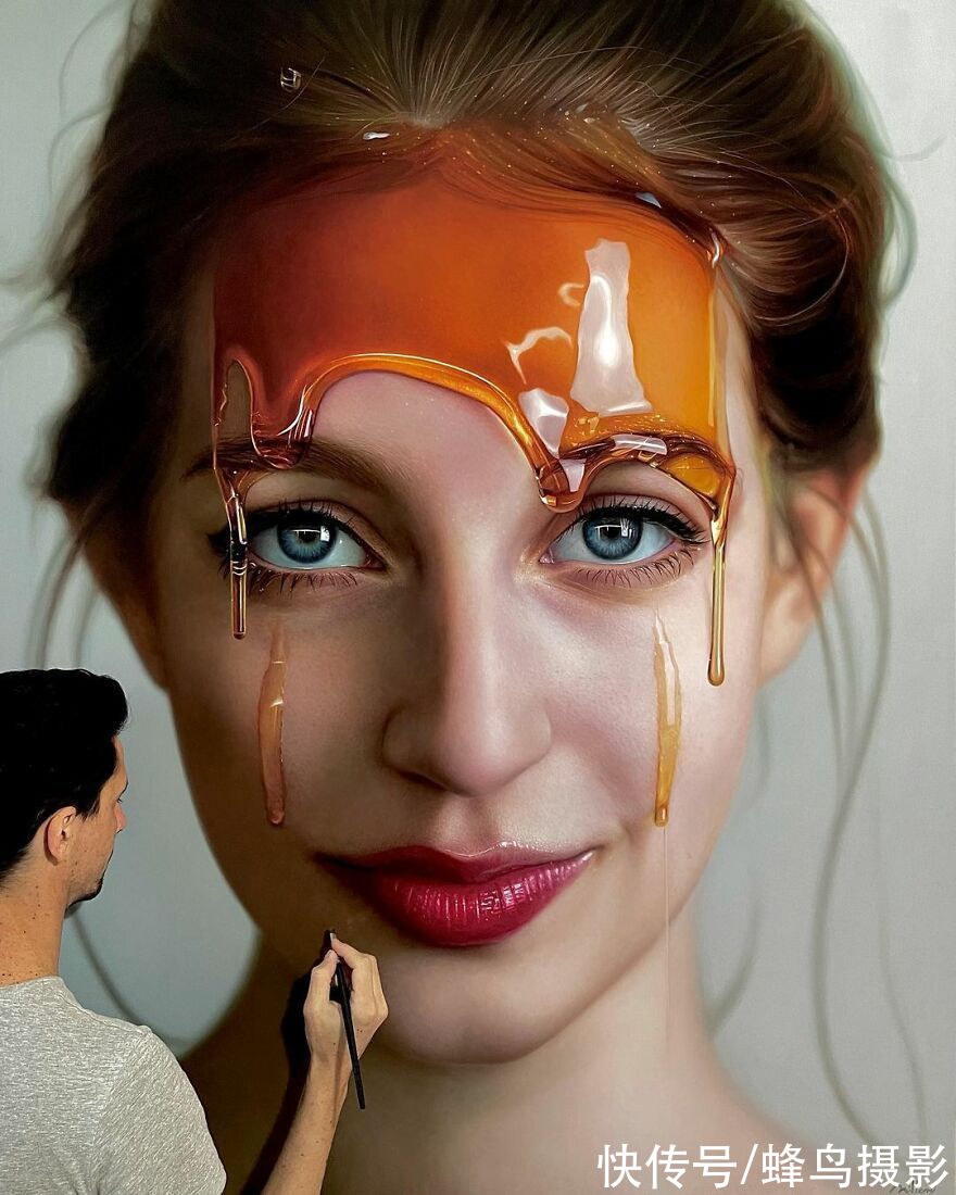 模特@艺术家向模特脸上泼蜂蜜？20张超逼真的作品，照片不过如此