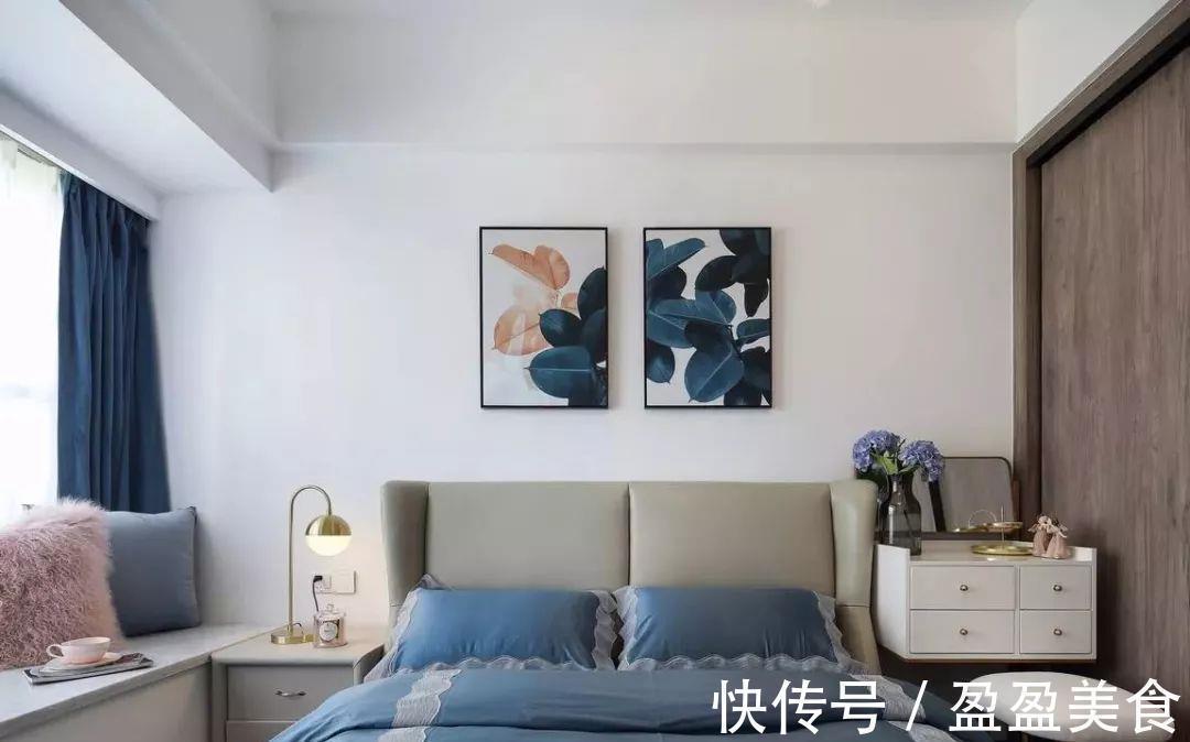 电视背景墙|125平三居室,入户和餐厅的收纳柜好能装,蓝色背景墙也超惊艳