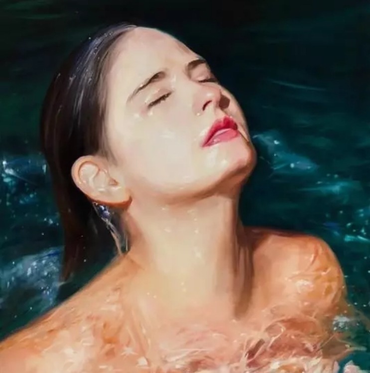 冷军$画家画出巨幅女性出水图,一幅画占据整个墙面,形象逼真动人