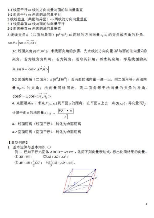 高中数学——空间向量与立体几何知识点汇总，附例题详解，可打印