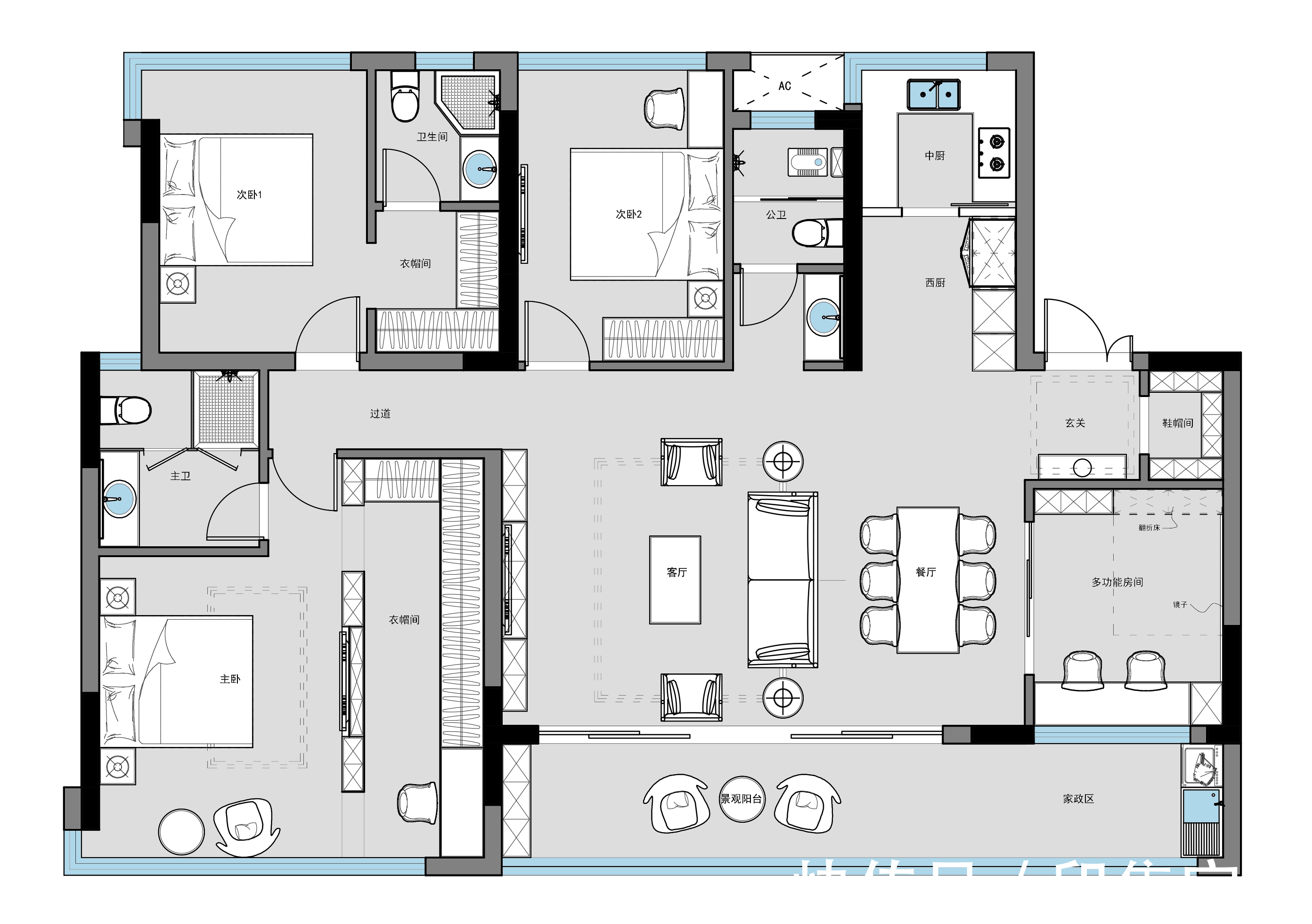 多功能房|150㎡三色打造原木极简风