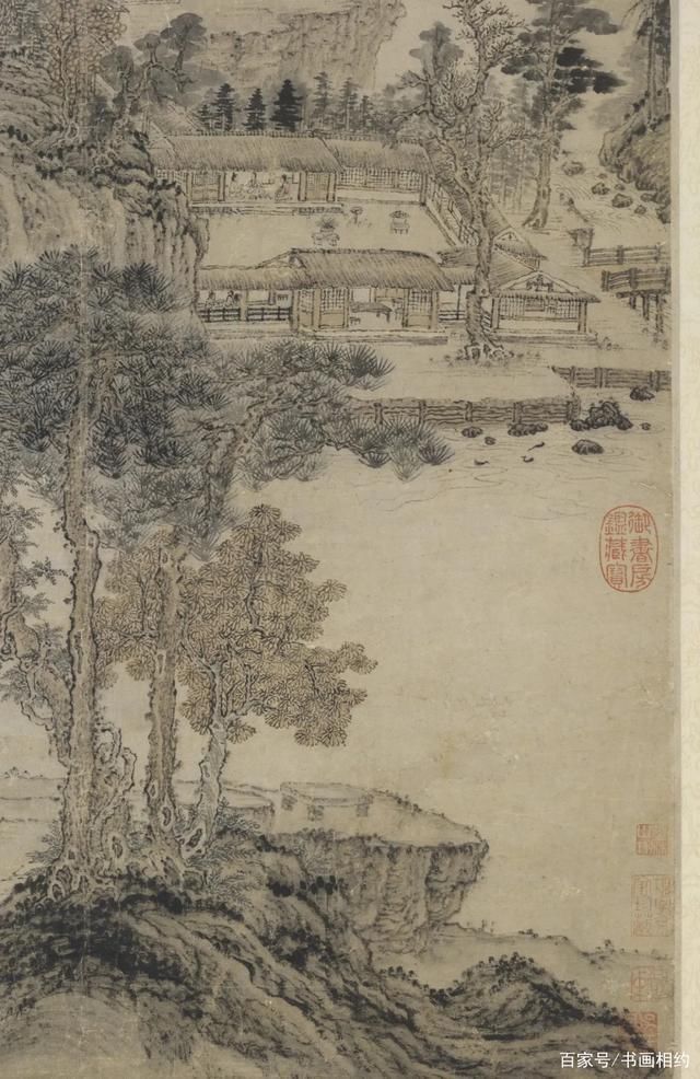 赭色#元代画家王蒙作品《东山草堂图》,山峦层叠绵延,体势高峻浑厚