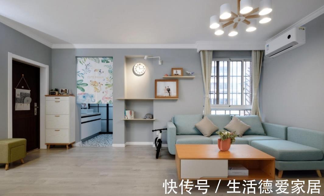 客厅|70㎡北欧两室,客厅不设收纳柜,随孩子任性玩耍!