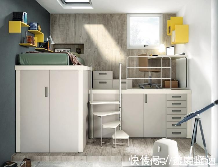书桌|儿童房不足5㎡,把床抬高1米重叠利用空间,床上书房床下衣帽间