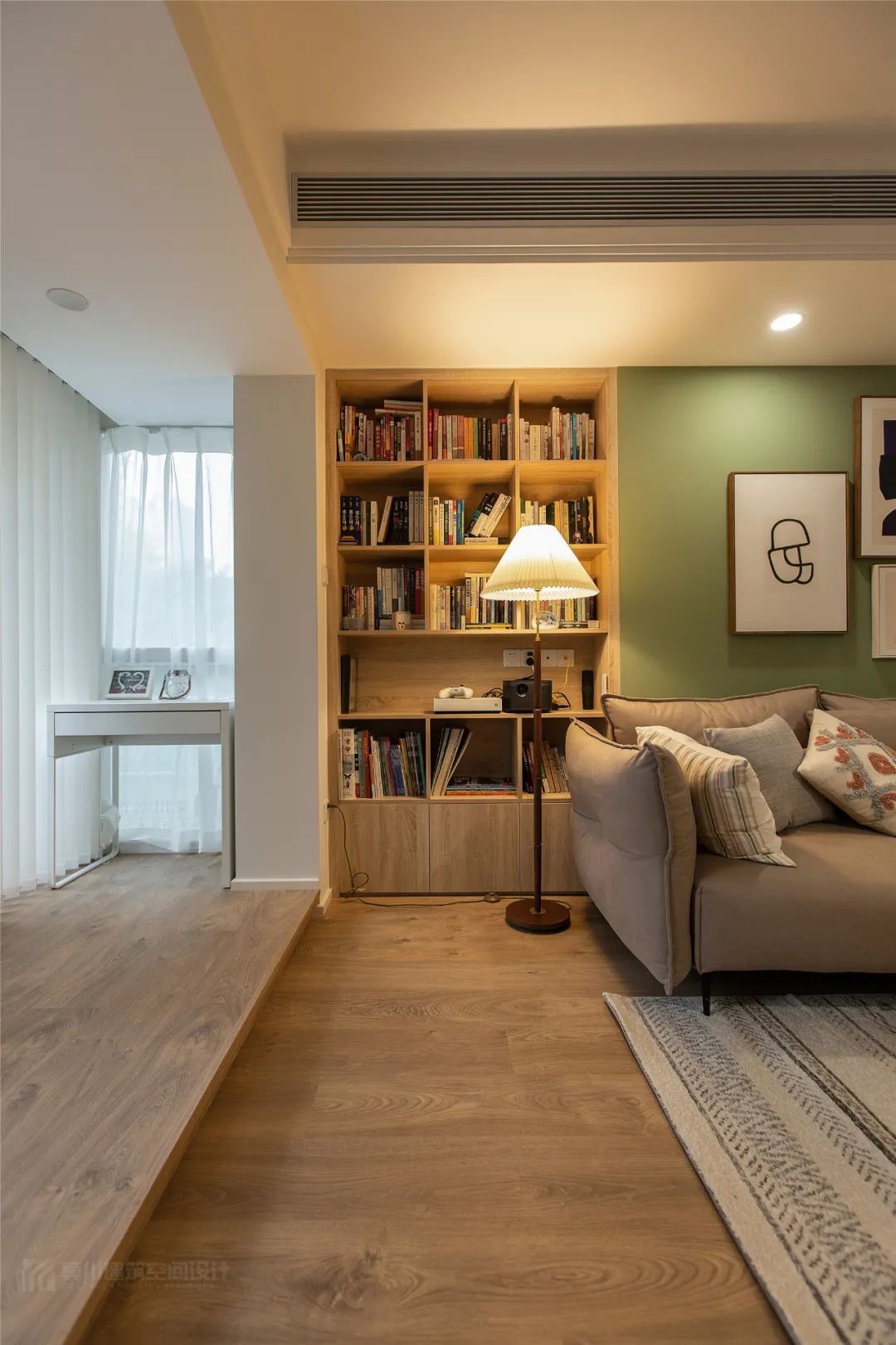 布置|135㎡现代简约,温馨舒适的空间,加上草绿色的点缀,文艺舒适