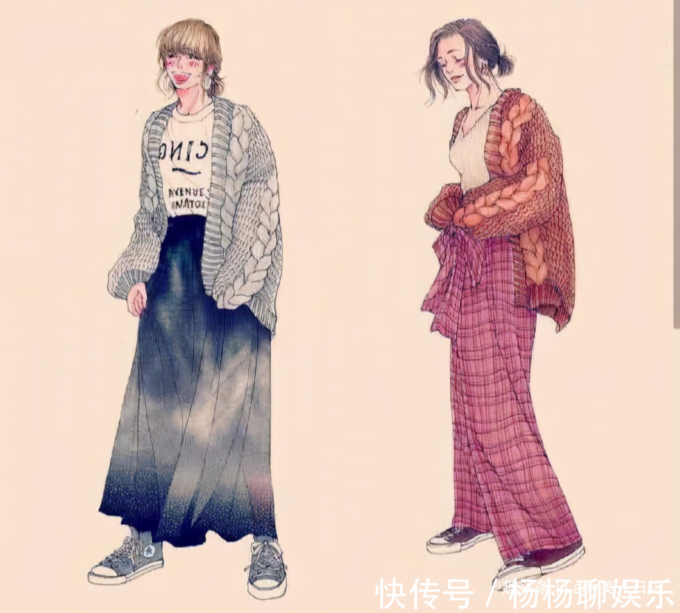 阔腿裤|又被日本“手绘穿搭”惊到，从配色到搭配，怎么如此好看和时髦