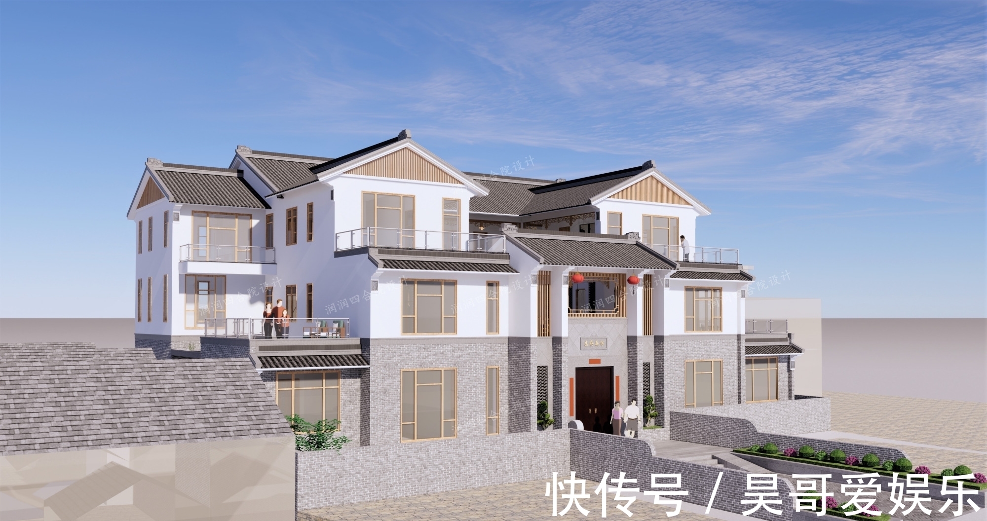 庭院|广东清远三层带地下室家族大宅现代四合院民宿28×20