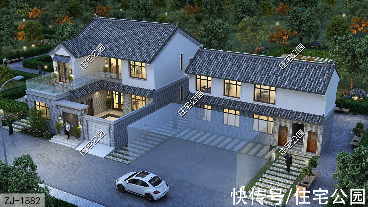 宅基地|27×15米二层中式小院，“L”型宅基地也能建成好房子