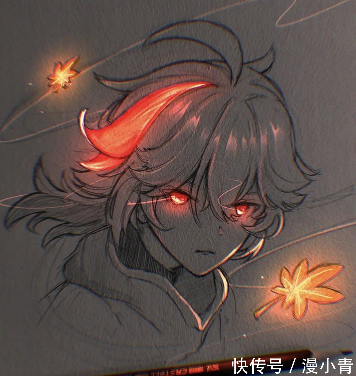 创作@光与暗的融合,以铅笔画为底色再辅以色彩,画出了画龙点睛的效果