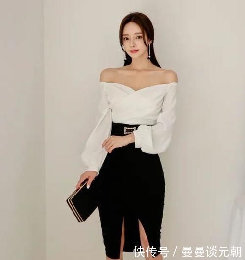 套裙|美女穿搭:水仙露肩套裙,露出迷人香肩,令人沉醉!