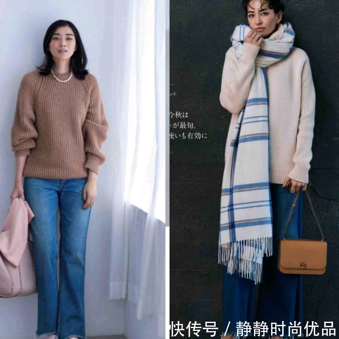 顺色系 秋天“针织衫”选素不选花！大龄女性照着穿搭，优雅气质凸显