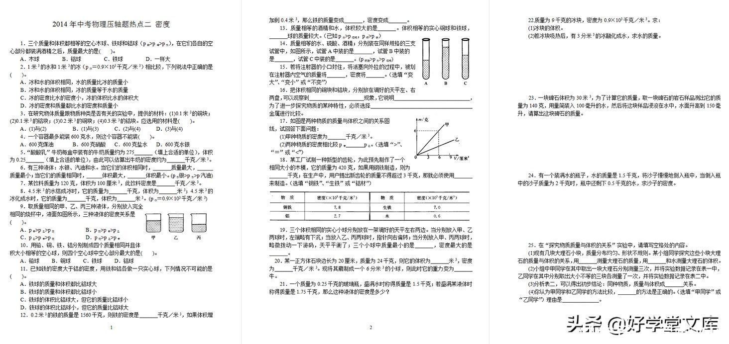 物理|中考物理压轴题热点：13个专题98页，考前提优必选