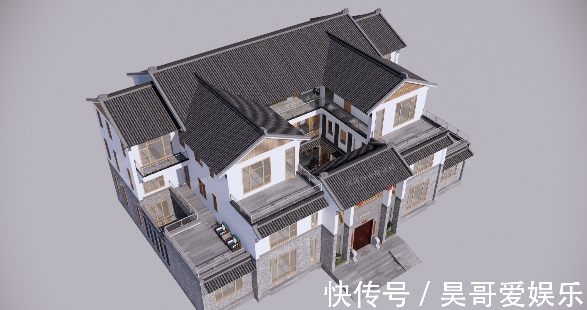 庭院|广东清远三层带地下室家族大宅现代四合院民宿28×20