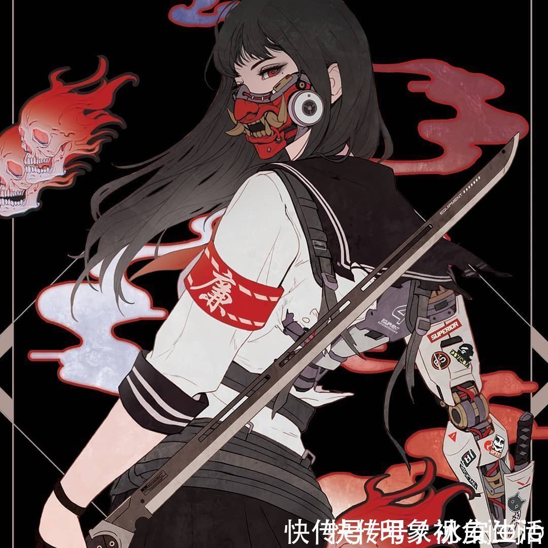 插画作品#又美又飒的赛博朋克少女插画,角色绘制充满了想象力