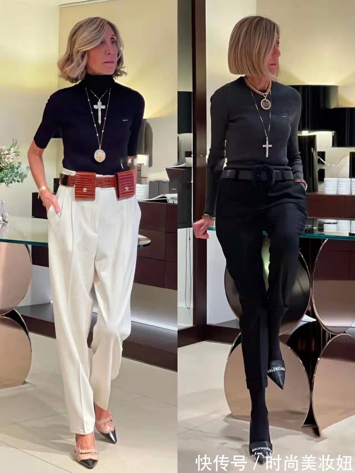 高跟鞋 这位50岁姐姐靠穿搭火了,基础款穿出高级范,是大龄女性的典范