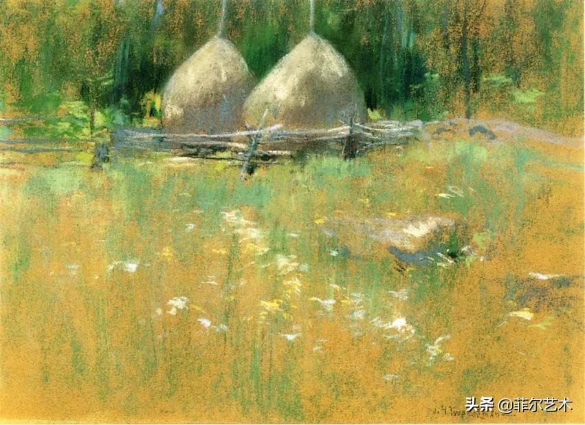 油画&这幅油画作品有着独特精致的构图,以及柔美优雅并带有诗意的风景