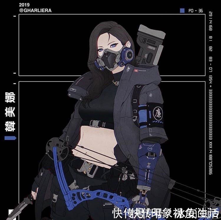 插画作品#又美又飒的赛博朋克少女插画,角色绘制充满了想象力