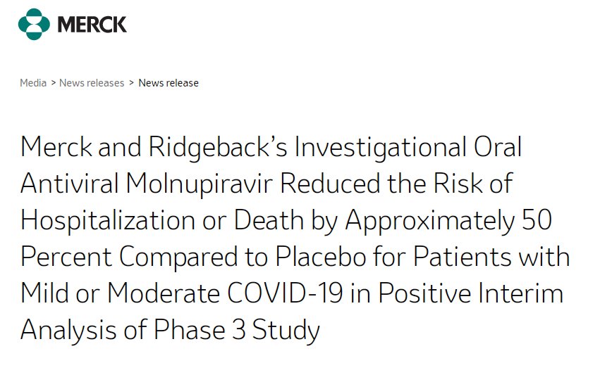 默沙东|新冠特效药来了？临床数据死亡率降低一半
